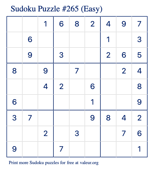 Free Printable Easy Sudoku Puzzle number 265