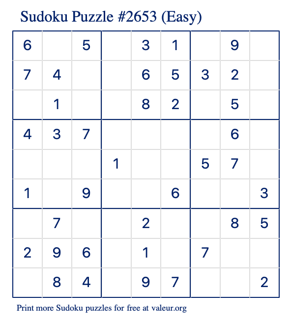 Free Printable Easy Sudoku Puzzle number 2653