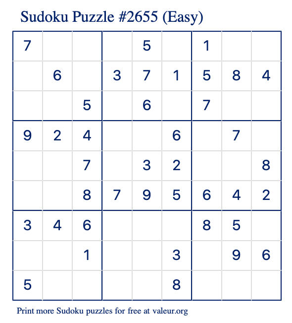 Free Printable Easy Sudoku Puzzle number 2655