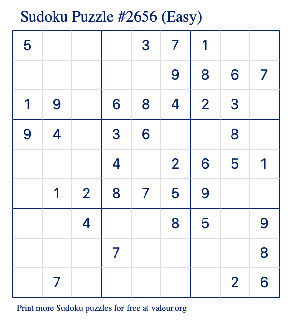 Free Printable Easy Sudoku Puzzle number 2656