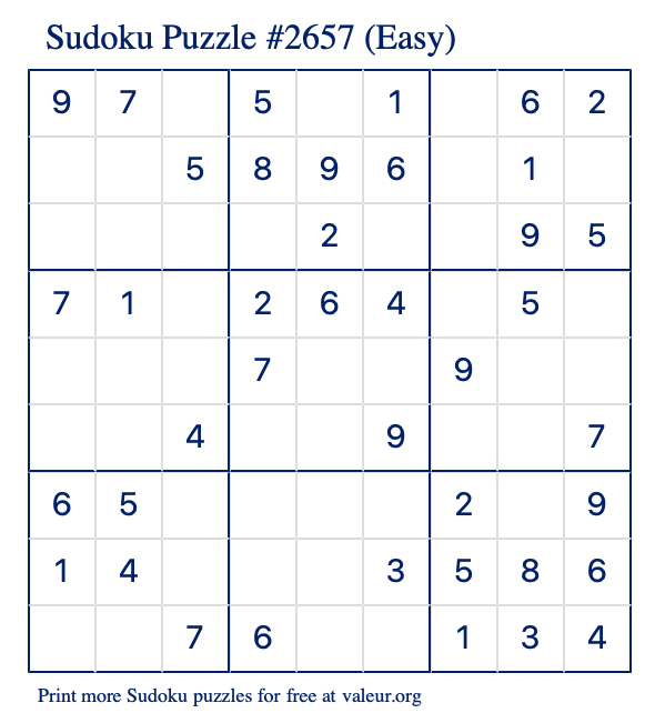 Free Printable Easy Sudoku Puzzle number 2657