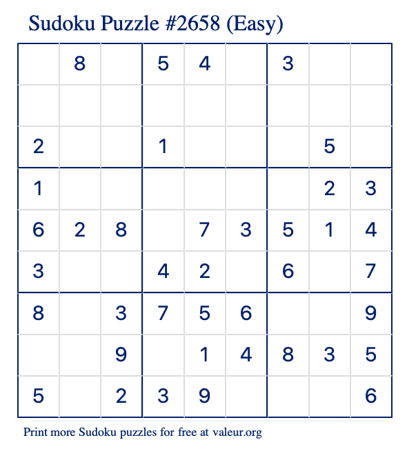 Free Printable Easy Sudoku Puzzle number 2658