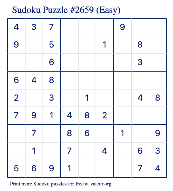 Free Printable Easy Sudoku Puzzle number 2659