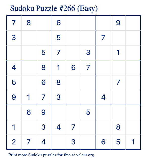 Free Printable Easy Sudoku Puzzle number 266