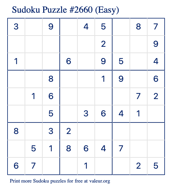 Free Printable Easy Sudoku Puzzle number 2660
