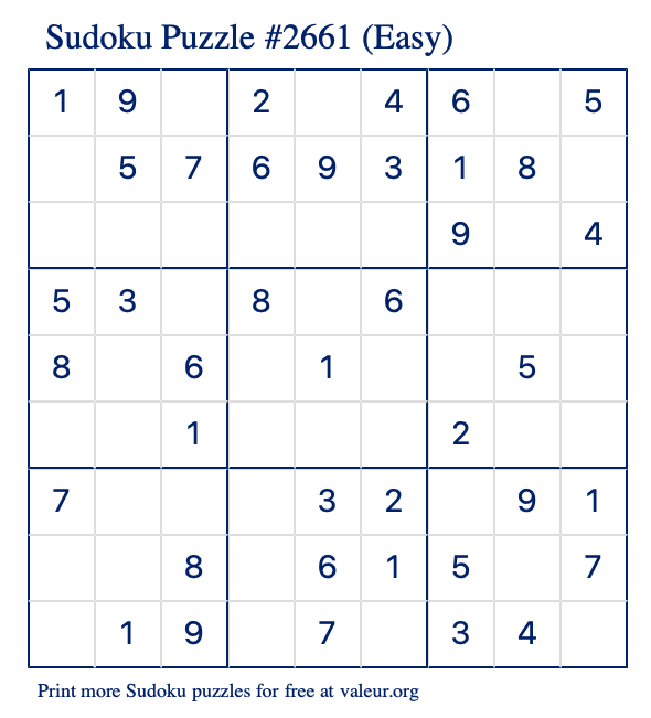 Free Printable Easy Sudoku Puzzle number 2661