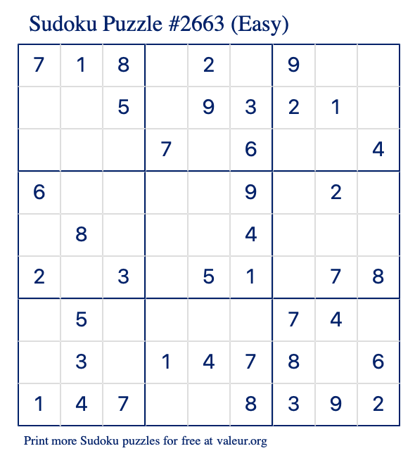 Free Printable Easy Sudoku Puzzle number 2663