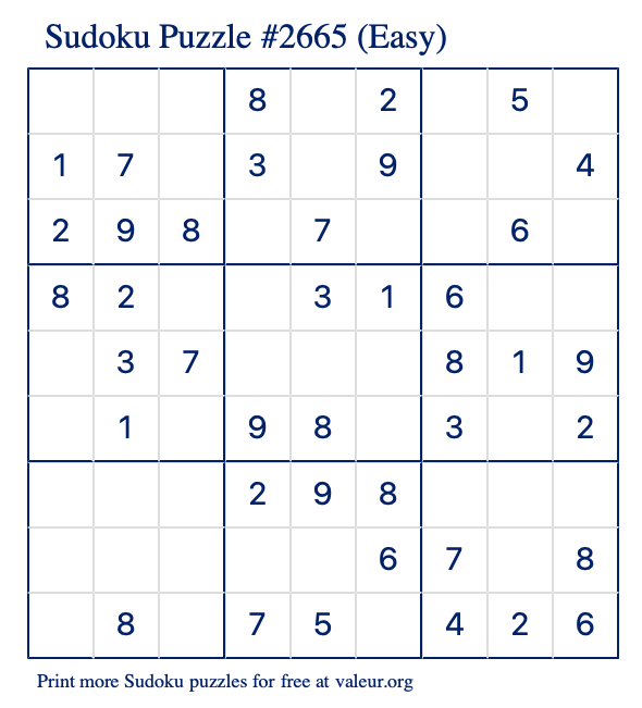 Free Printable Easy Sudoku Puzzle number 2665