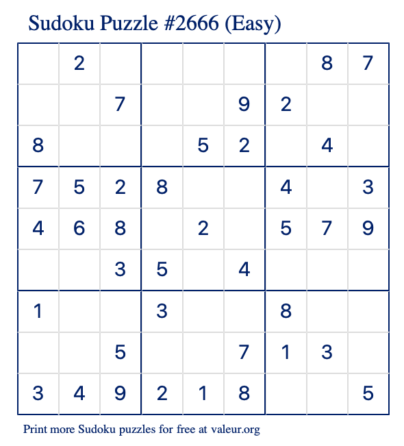 Free Printable Easy Sudoku Puzzle number 2666