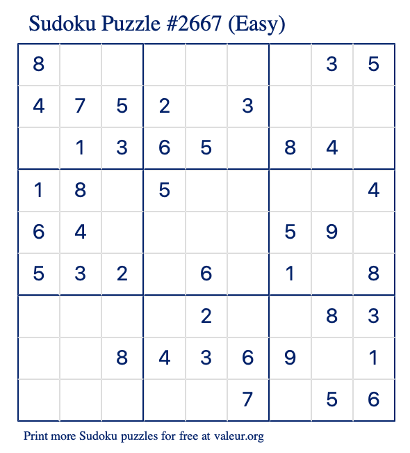 Free Printable Easy Sudoku Puzzle number 2667