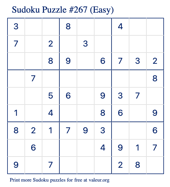 Free Printable Easy Sudoku Puzzle number 267