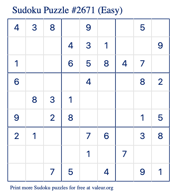 free printable easy sudoku with the answer 2671