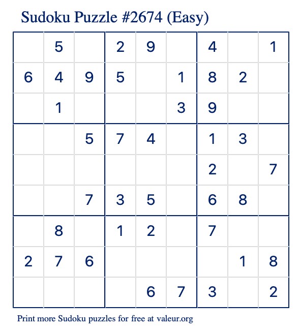 Free Printable Easy Sudoku Puzzle number 2674