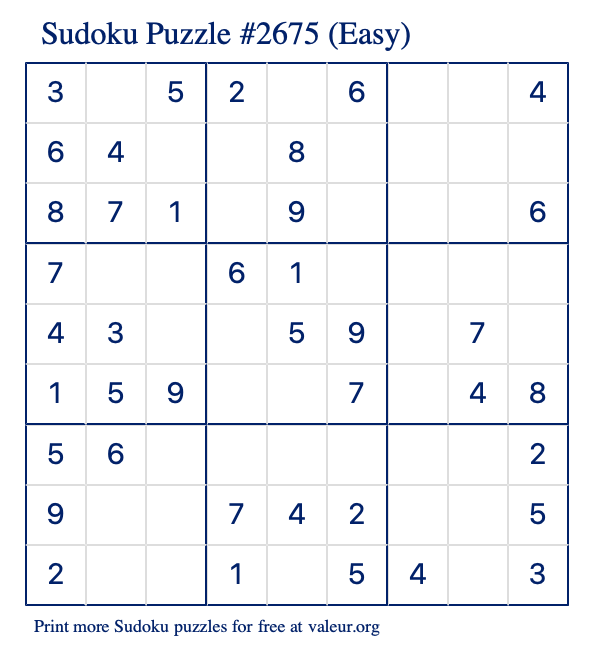 Free Printable Easy Sudoku Puzzle number 2675