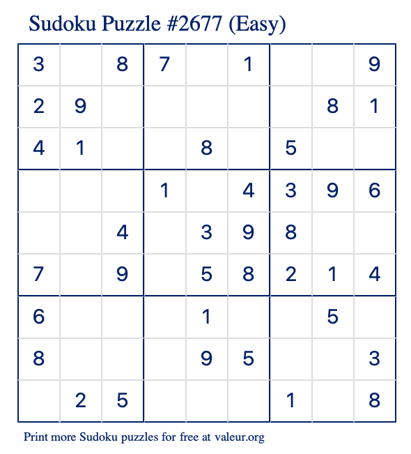 Free Printable Easy Sudoku Puzzle number 2677
