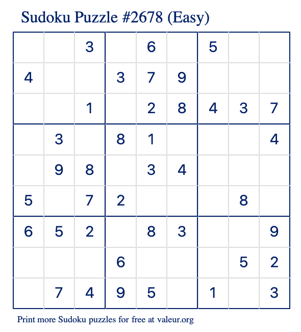 Free Printable Easy Sudoku Puzzle number 2678
