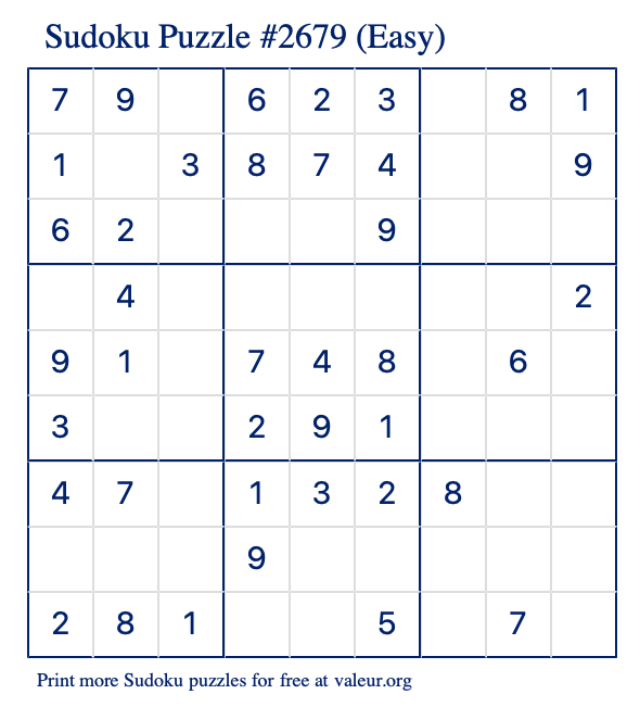 Free Printable Easy Sudoku Puzzle number 2679