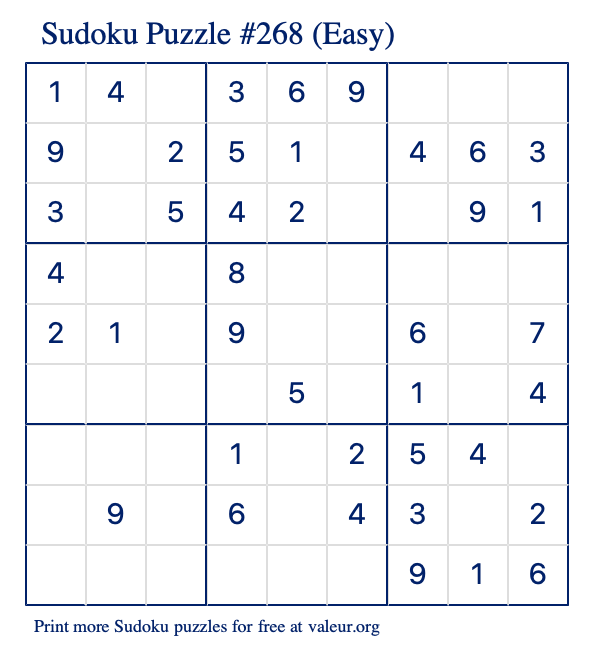 Free Printable Easy Sudoku Puzzle number 268