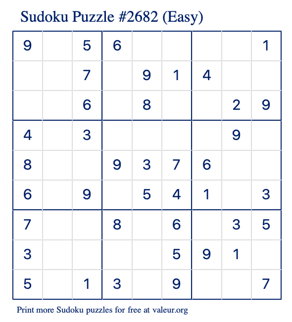 Free Printable Easy Sudoku Puzzle number 2682