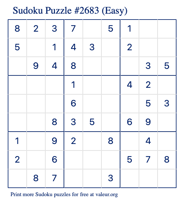Free Printable Easy Sudoku Puzzle number 2683
