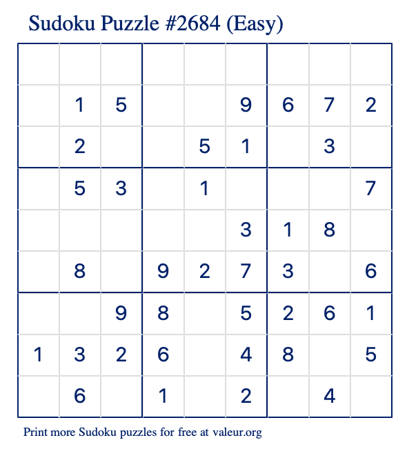 Free Printable Easy Sudoku Puzzle number 2684