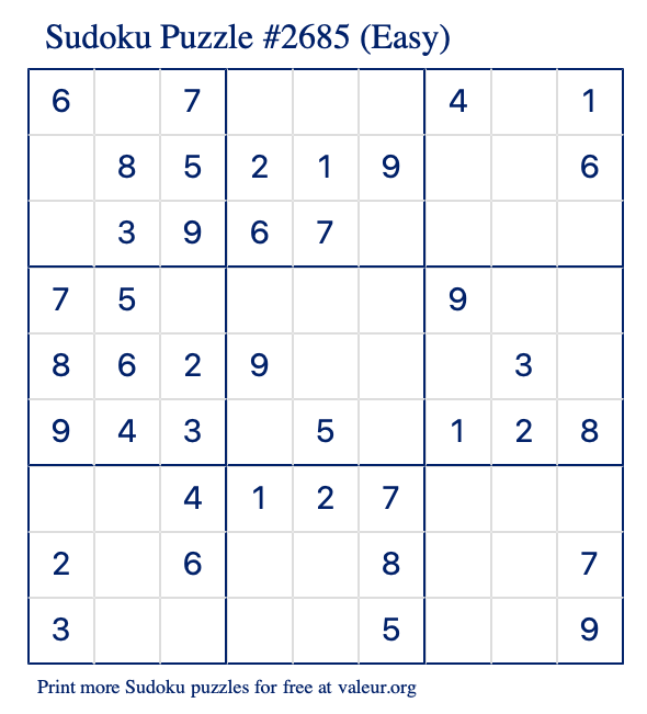 Free Printable Easy Sudoku Puzzle number 2685