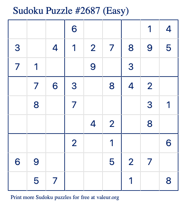 Free Printable Easy Sudoku Puzzle number 2687