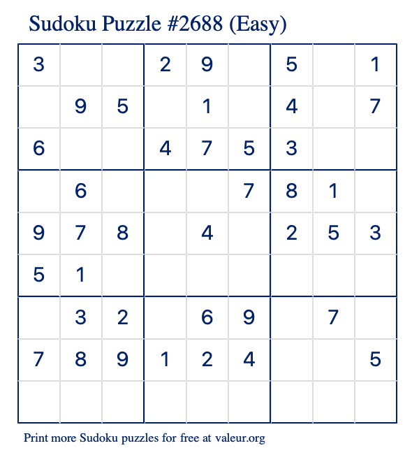 Free Printable Easy Sudoku Puzzle number 2688