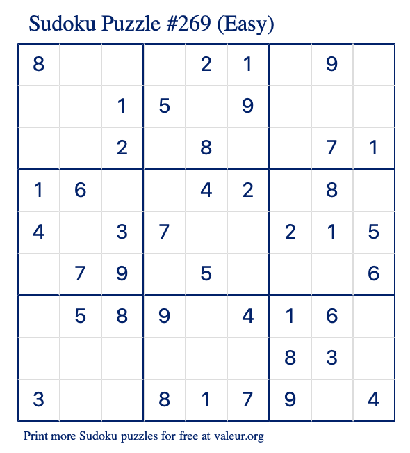 Free Printable Easy Sudoku Puzzle number 269