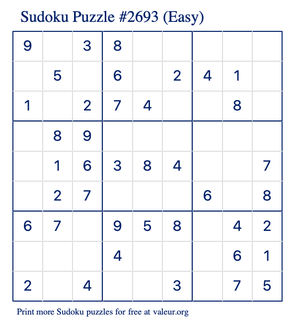 Free Printable Easy Sudoku Puzzle number 2693