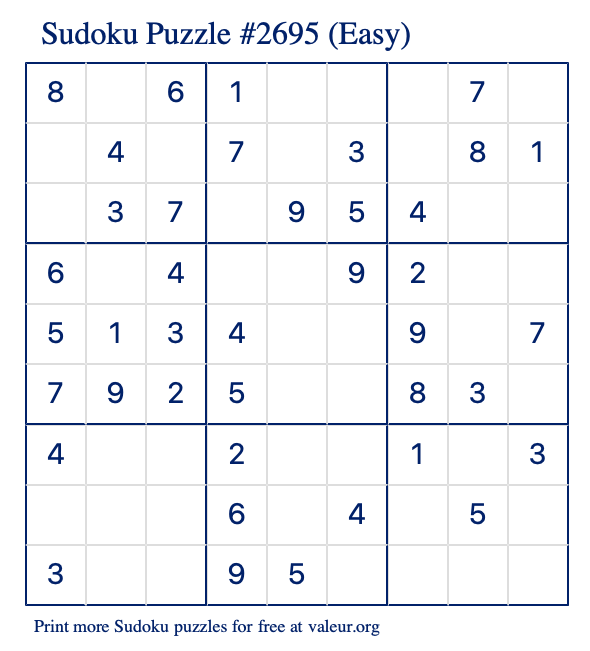 Free Printable Easy Sudoku Puzzle number 2695