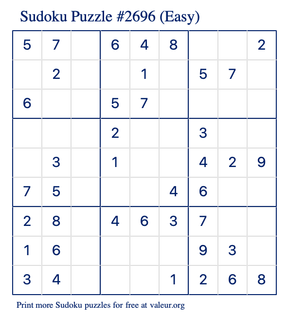 Free Printable Easy Sudoku Puzzle number 2696