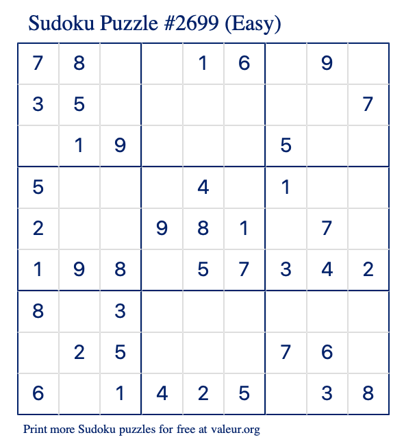 Free Printable Easy Sudoku Puzzle number 2699