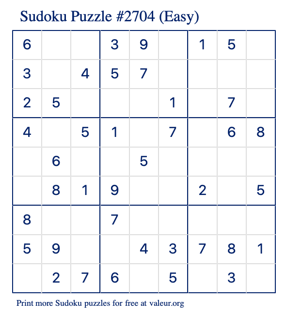 Free Printable Easy Sudoku Puzzle number 2704