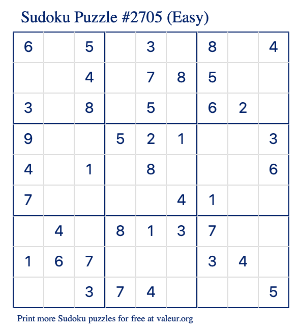 Free Printable Easy Sudoku Puzzle number 2705