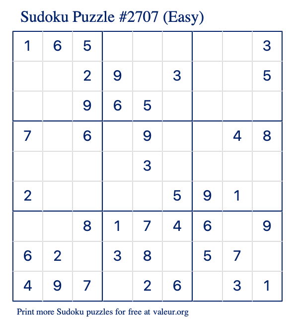 Free Printable Easy Sudoku Puzzle number 2707