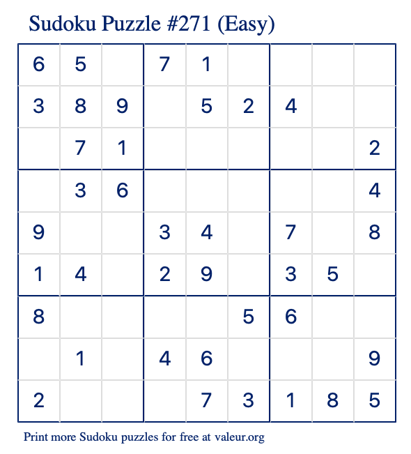 Free Printable Easy Sudoku Puzzle number 271