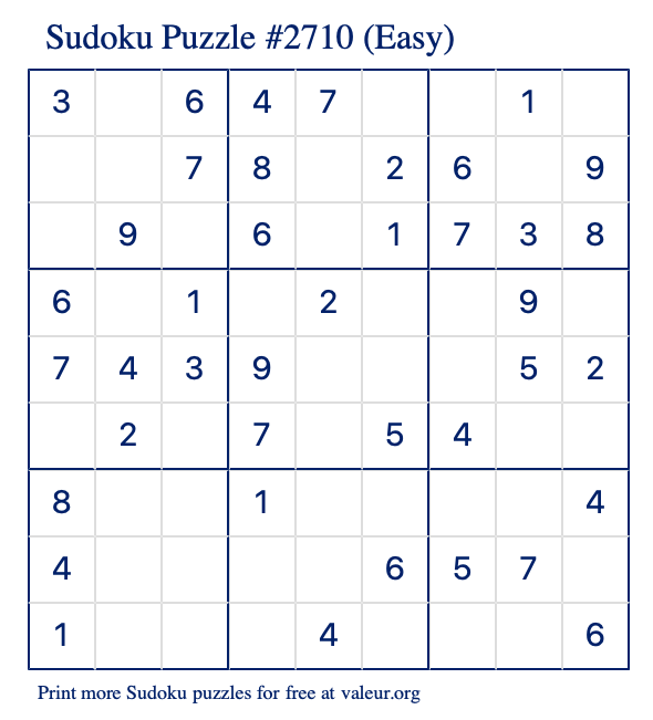 Free Printable Easy Sudoku Puzzle number 2710