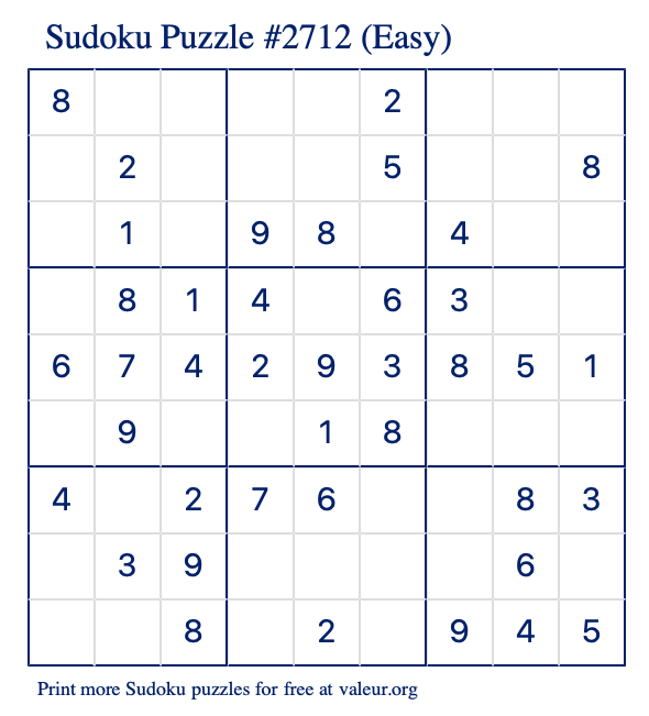 Free Printable Easy Sudoku Puzzle number 2712