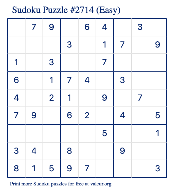 Free Printable Easy Sudoku Puzzle number 2714
