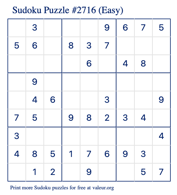 Free Printable Easy Sudoku Puzzle number 2716