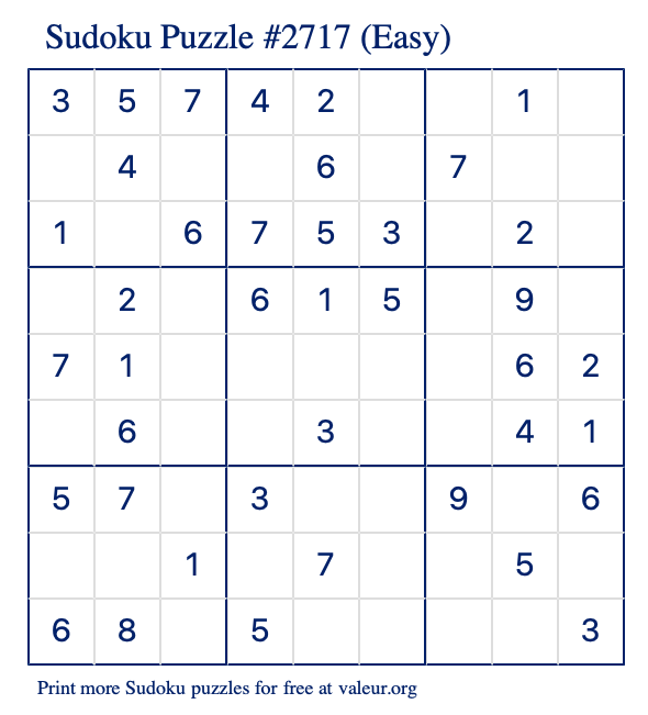 Free Printable Easy Sudoku Puzzle number 2717