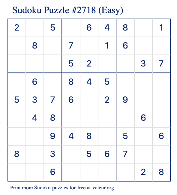 Free Printable Easy Sudoku Puzzle number 2718