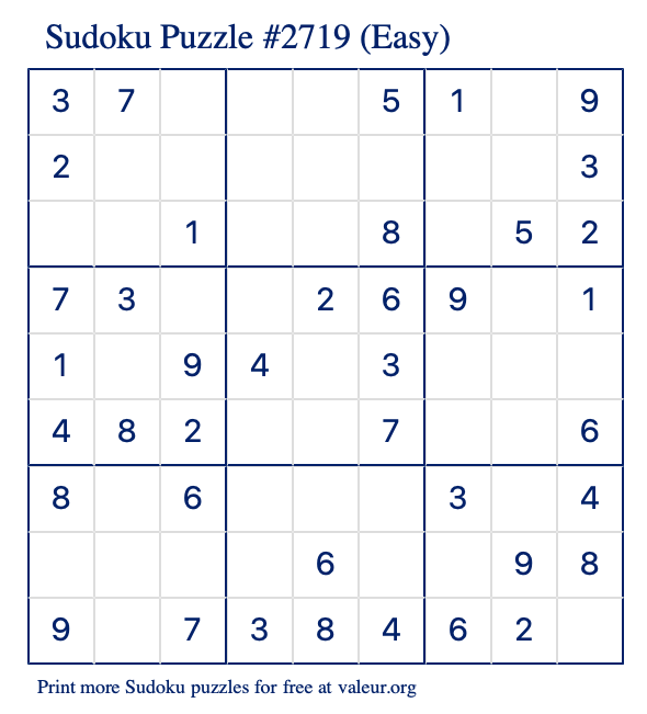 Free Printable Easy Sudoku Puzzle number 2719