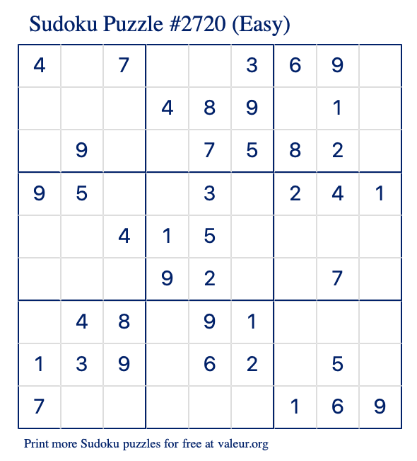 Free Printable Easy Sudoku Puzzle number 2720