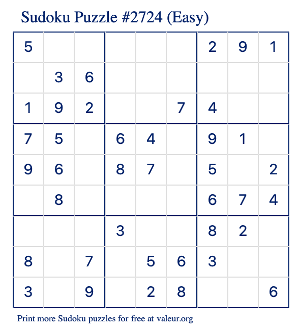 Free Printable Easy Sudoku Puzzle number 2724