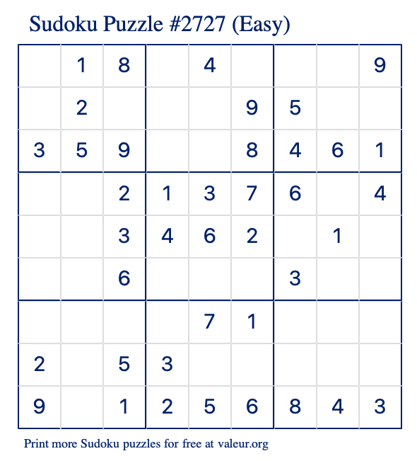 Free Printable Easy Sudoku Puzzle number 2727
