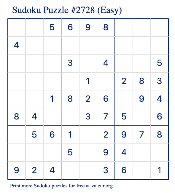 Free Printable Easy Sudoku Puzzle number 2728