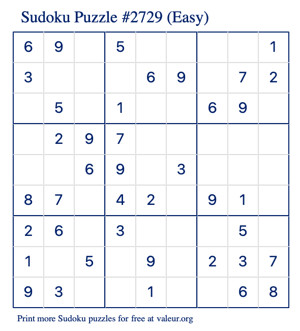 Free Printable Easy Sudoku Puzzle number 2729