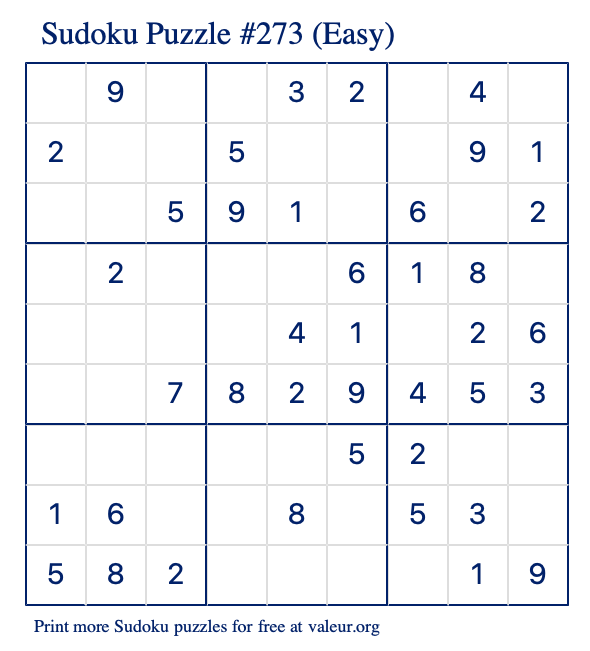 Free Printable Easy Sudoku Puzzle number 273